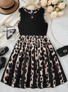 SHEIN 1 chiếc váy xếp ly không tay cổ tròn thời trang cho bé gái - màu đen - Xem 1