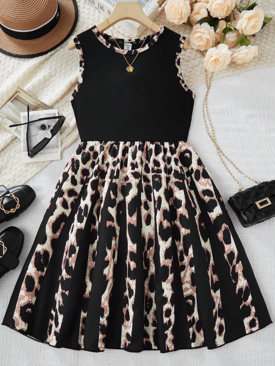 SHEIN 1 chiếc váy xếp ly không tay cổ tròn thời trang cho bé gái - màu đen - Xem 1
