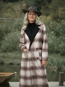 LanaWest Abrigo maxi con cuello a cuadros, chaqueta de invierno delgada y cálida