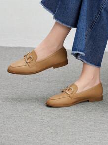 CUCCOO BIZCHIC Women Fashionable Rhinestone Buckle Flat Loafers - Khaki - View 5