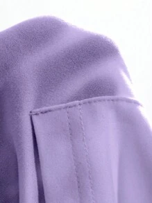 DAZY Tricou elegant pentru femei, cu guler rotund, mânecă scurtă, buzunar, casual - Violet - Vizualizare 7