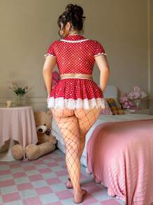 PetitDoll 性感系列蕾丝拼接网纱吊带大码情趣内衣套装2件