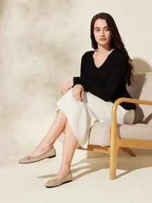 CUCCOO BASICS Color Block Bow Decor Casual Flat Shoes For Women For Christmas And New Year Holiday Vibe Fall And Winter Valentines - Apricot - View 10