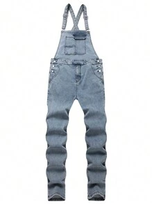 Manfinity Homme Men's Casual Washed Slim Fit Denim Bib Overalls