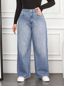 EURMUSE 100% Baumwolle Damen Jeans in Große Größen mit weitem Bein, Waschung und schrägen Taschen - Babyblau - Übersicht 4