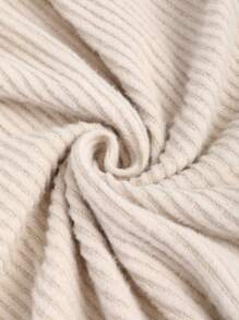 Sweetra 优雅女士长裙，米色罗纹喇叭袖单肩褶皱腰设计长款女装 - 杏色 - 查看 4