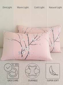 2 件最便宜的柔软超细纤维枕套 - 花卉枕套，防过敏透气枕套，大号长款标准大号双人床，全尺寸特大号双人床，身体床，欧式床和方形床，适合所有季节床上用品套装 - 粉色 - 查看 6
