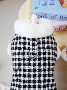 PETSIN 黑色格纹羊羔绒牵引绳兼容可爱温暖加厚宠物外套适合秋冬季 - 黑色 - 查看 4