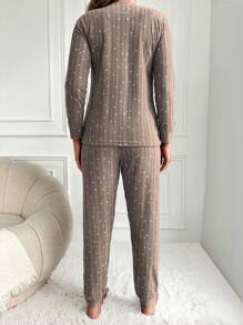 RueChic Cartoon Graphic Flannel PJ Set - Brown - View 2