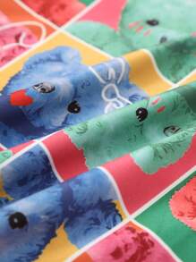 Conjunto de ropa de estar por casa con cuello redondo con estampado de oso lindo para niñas grandes