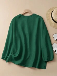 SHEIN LUNE Áo cánh dài tay cỡ lớn cho nữ, rộng rãi, phong cách cổ điển - màu xanh lá - Xem 2