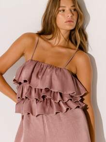 Aralina Soft Pink Flowy Wide Leg Ruffle Tiered Jumpsuit - Baby Pink - View 8