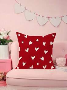 French-Inspired Valentine's Day Throw Pillow Covers, 18x18 Inches - Red Heart Design With Zip Closure, Machine Washable Polyester Cushion Cases For Sofa & Home Decor,Fall Decor,Autumn Decor,Room Decor - Red - View 4