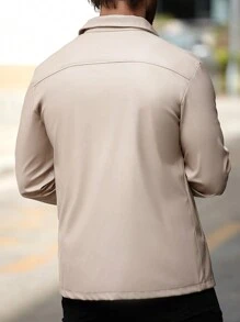 Manfinity Homme 秋季男士纯色长袖单排扣工装口袋休闲夹克 - 卡其色 - 查看 2