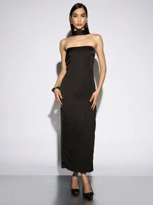 AiiRZ Váy Maxi Bandeau Có Khăn Choàng Cổ - màu đen - Xem 6