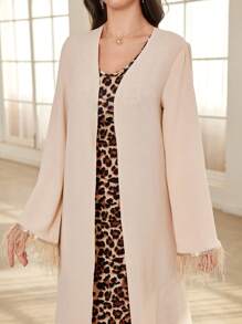 Modelyn Women Leopard Pattern Long Sleeve Knit Two Pieces Set, Slim Fit Design 2 Pieces Set - Mocha Brown - View 4