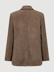 SHEIN Privé Women's Coffee Color Teddy Bear Fleece Long Sleeve Blazer - Coffee Brown - View 2
