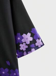 Manfinity RebelGame Áo sơ mi Kimono họa tiết hoa và động vật cho nam - Màu tím - Xem 3