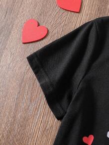 SHEIN 年轻男孩休闲汽车和心形字母印花 T 恤 - 黑色 - 查看 5