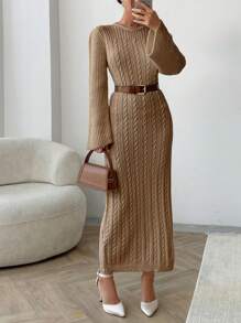 EURMUSE 秋冬麻花图案毛衣裙