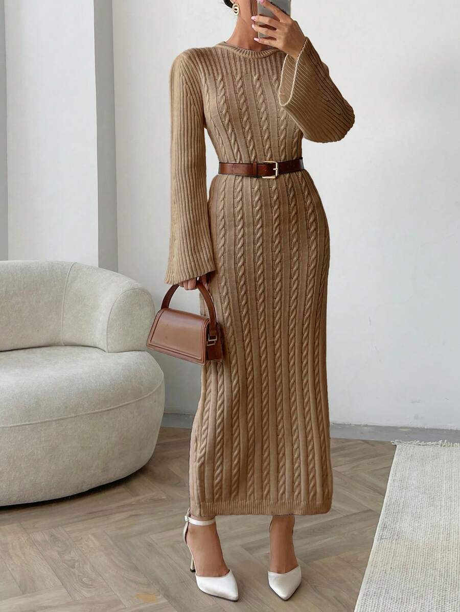 EURMUSE 秋冬麻花图案毛衣裙