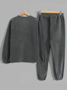 RueChic Men's Comfortable Casual Basic Style Flocked Graphic Home Set - Dark Grey - View 2