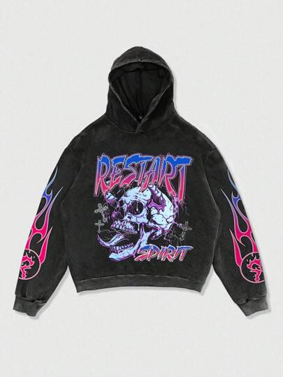 Street Life Sudadera con capucha suelta y lavada con efecto vintage para hombre, Streetwear