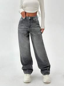 WOMEN HIGH RISE STRAIGHT JEANS