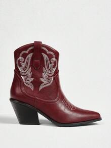 Styleloop Camel PU + Distressed Finish Women Vintage Pointed Toe Chunky Heel Ankle Boots For Christmas And New Year Holiday Vibe Fall And Winter Valentines Valentine's Day