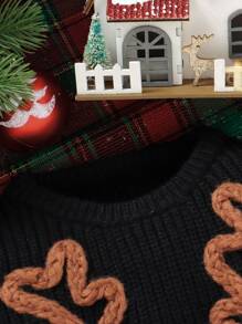Baby Boys Christmas Sweaters, Casual Cute Knitted Cord Reindeer Pattern Round Neck Drop Shoulder Long Sleeve White Knit Pullover Jumper, Comfortable & Soft, Suitable For Daily Wear, Outing, Travel, Holiday, Home, Daycare, Kids Play