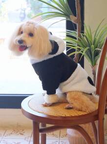 PETSIN 可爱黑白熊猫设计连体衣，秋冬季适合狗和猫的温暖宠物连帽衫