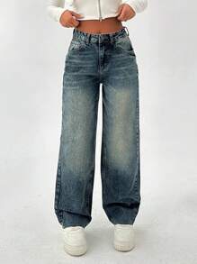 EURMUSE HIGH RISE STRAIGHT VINTAGE WASH Y2K JEAN - Dark Wash - View 1