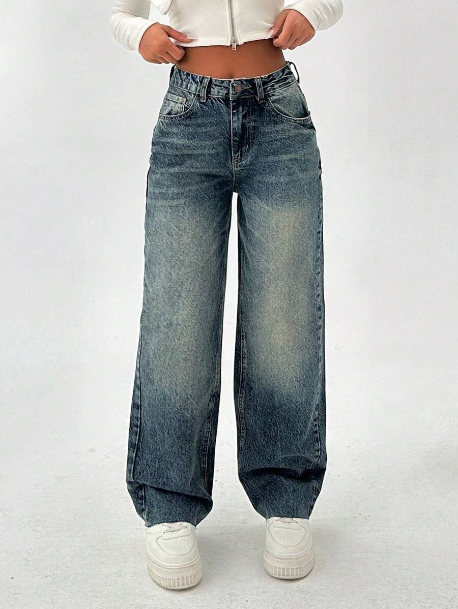 EURMUSE HIGH RISE STRAIGHT VINTAGE WASH Y2K JEAN - Dark Wash - View 1