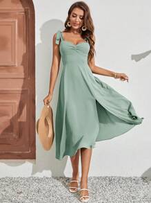 SHEIN Frenchy Váy ba lỗ không tay dây màu trơn, Váy suông thường ngày màu trơn, Váy mùa thu, Váy nữ, Váy học sinh - Màu xanh Bạc hà - Xem 3