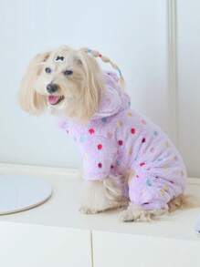 PETSIN Cute Polka Dot Plush Ears Purple Warm Pet Pants, Suitable For Cats And Dogs, Autumn/Winter