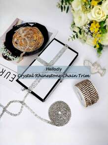1pc/2pcs 3 Rows Silver-Based White Rhinestone Chain, Rhinestone Strips Chainfor Sewing Craft, DIY, Wedding, Jewelry,Gift Decoration , Glittering Garments, Garment Accessories(Width 0.9cm ) - Silver - View 5