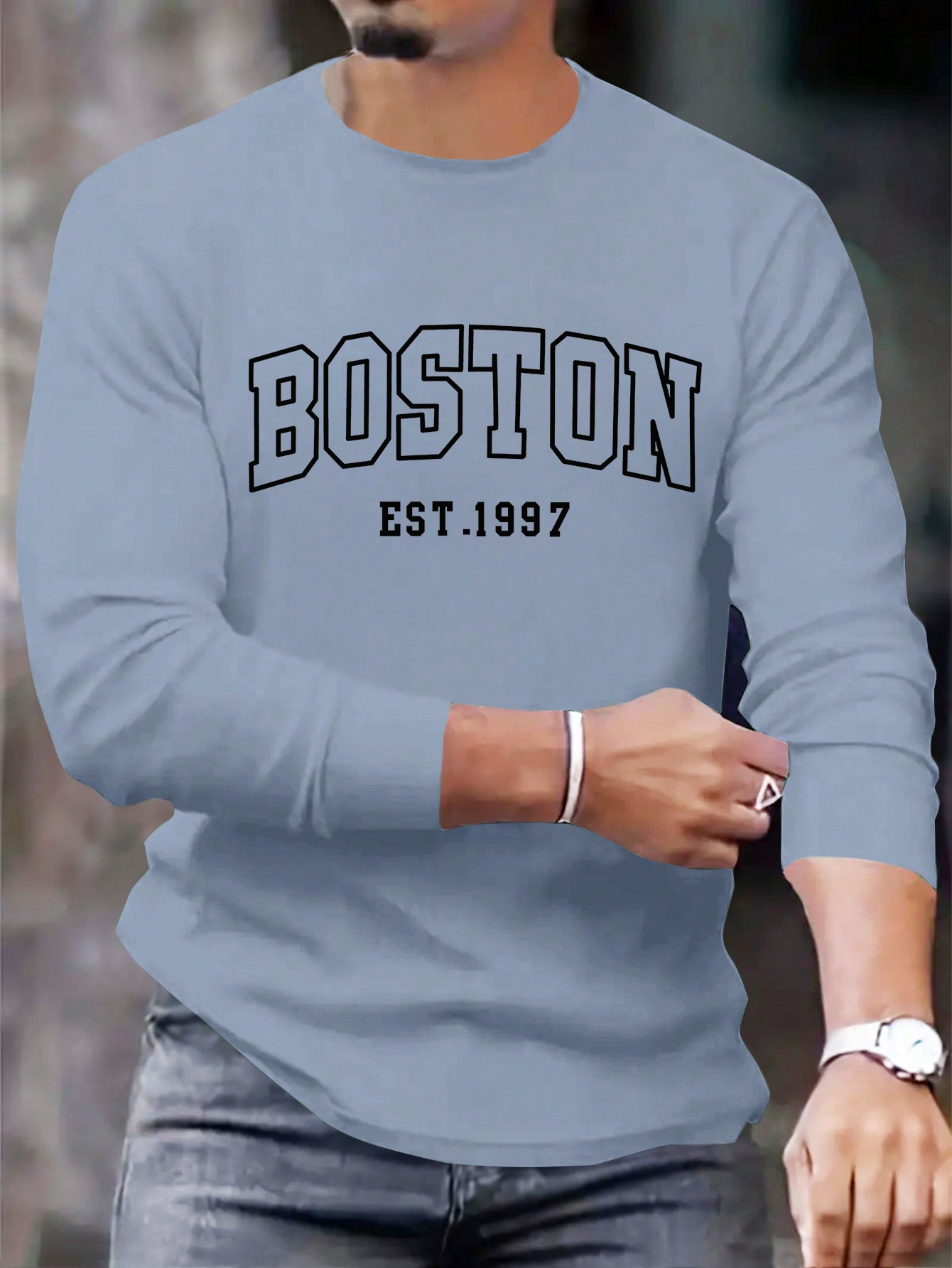 Manfinity Dauomo 1pc Men's Classic Crew Neck Long Sleeve Solid Color Regular Fit T-Shirt, Casual Versatile