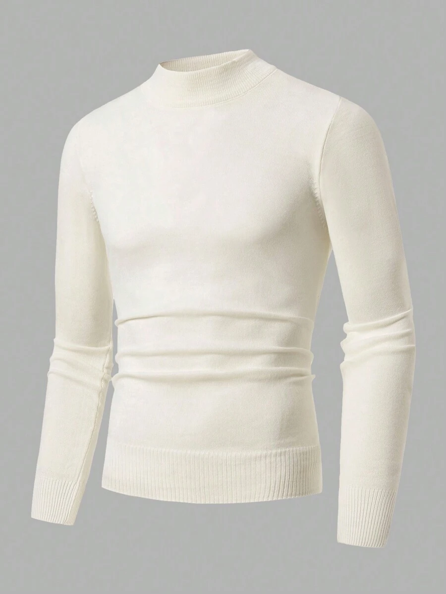 EURMUSE Men Solid White Turtle Neck Regular Sweater - White - View 1