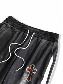 Manfinity EMRG Men's Casual Washed Cross Print Drawstring Waist Sweatpants