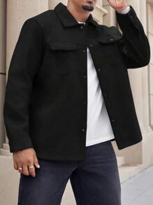 Manfinity Homme Plus Size Men's Casual Overcoat, Minimalist & Fashion, Everyday Wear, Fall/Winter - Black - View 5
