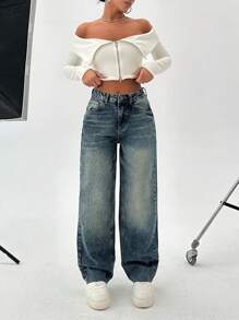 EURMUSE HIGH RISE STRAIGHT VINTAGE WASH Y2K JEAN - Dark Wash - View 3