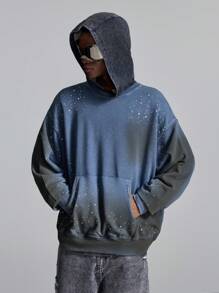 NEON BLANC 男士圆领长袖水钻装饰运动衫蓝色时尚说唱歌手棉质运动衫，适合朋友、丈夫、男朋友的礼物，适合秋冬 - 藍色 - 查看 2