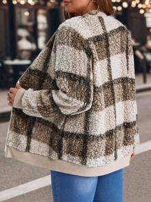 EMERY ROSE Plus Size Casual Colorblock Plaid Fleece Jacket, Winter Clothes For Women - Multicolor - View 2