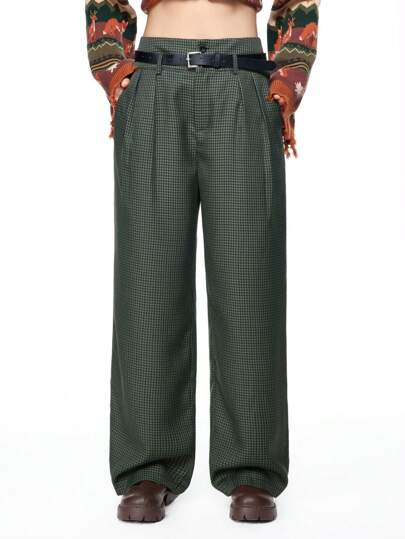 Fairycore Pantalon femme taille haute à carreaux rétro, à double couche avec ceinture