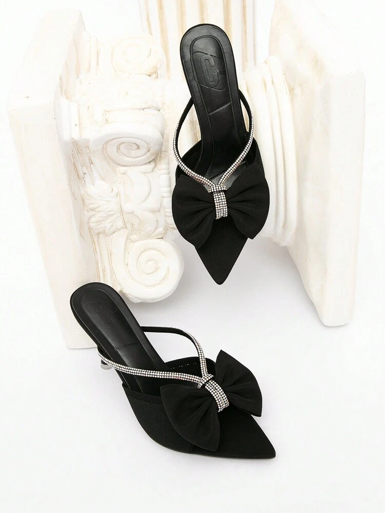 CUCCOO CHICEST Women's Elegant And Charming Bowknot, Rhinestone Embellished Strappy Pointed Toe High Heel Sandals, Suitable For Party, Wedding Guest, Cocktail, Evening Wear Valentines