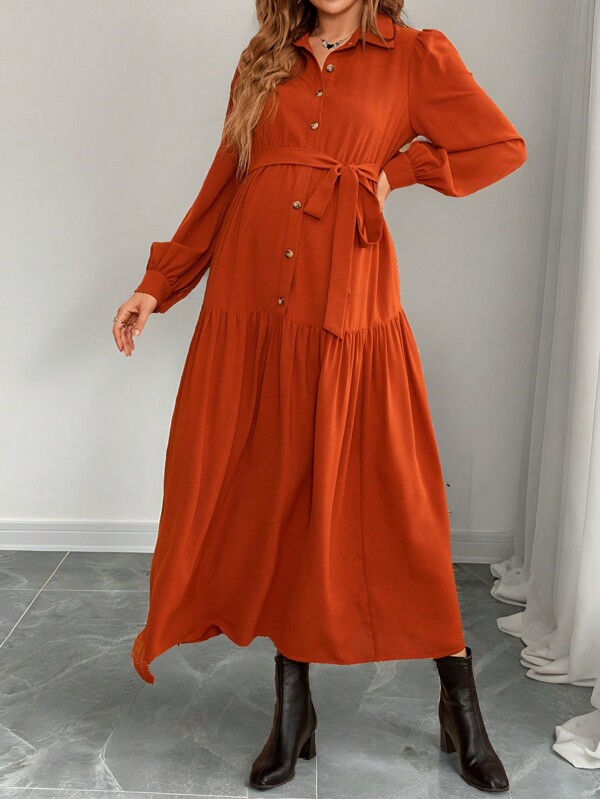 SHEIN Rochie de Halloween pentru gravide, cu maneca lunga, cu cravata in talie