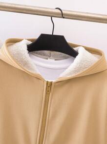 SHEIN Leap Crew 2pcs Tween Boy Thermal Lined Zip-Up Sweatshirt Jacket Set - Khaki - View 5