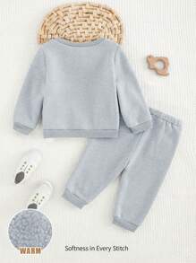 Cozy Pixies 2pcs/Set Baby Boy Mustang Horse Pattern Crew Neck Long Sleeve Sweatshirt And Jogger Pants Set - Light Grey - View 2