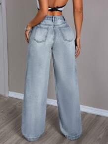 SHEIN Tall Pantalones vaqueros informales de longitud hasta el tobillo con lavado a rayas de gato para mujeres, otoño