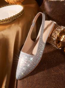 CUCCOO TILAWA Nuevos zapatos planos con puntera puntiaguda y aplicaciones de rhinestones para mujeres - Plateado - Ver 1